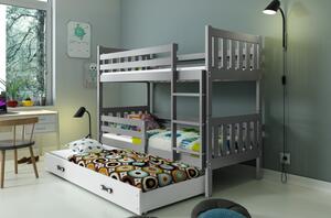 Dětská patrová postel s přistýlkou a matracemi 80x190 CHARIS - grafit / bílá
