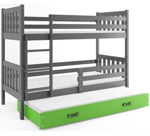 Dětská patrová postel s přistýlkou a matracemi 80x190 CHARIS - grafit / zelená