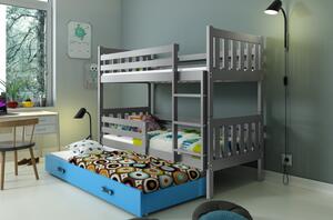 Dětská patrová postel s přistýlkou bez matrací 80x190 CHARIS - grafit / modrá