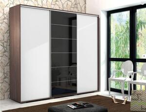 Moderní prostorná šatní skříň 250 cm MANUEL - čokoláda / bílá