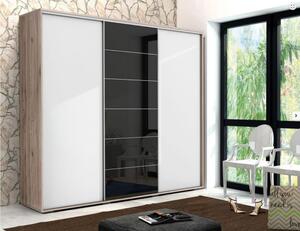 Moderní prostorná šatní skříň 250 cm MANUEL - dub san remo / bílá