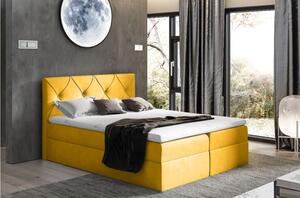 Elegantní kontinentální postel 180x200 CARMEN - žlutá + topper ZDARMA