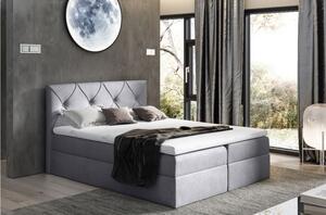 Elegantní kontinentální postel 200x200 CARMEN - šedá + topper ZDARMA