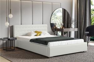 Moderní čalouněná postel s úložným prostorem 200x200 BERGEN - bílá eko kůže