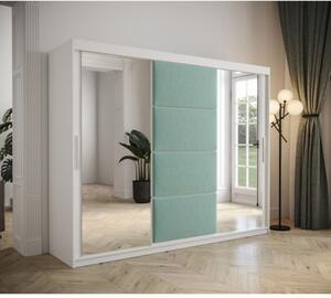 Šatní skříň s posuvnými dveřmi 250 cm TALIA - bílá / tyrkysová