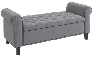 HOMCOM Čalouněná lavička, lavička na postel, sedací lavička v sametovém vzhledu, vstupní lavička se storage pro ložnici, nosnost až 120 kg, šedá, 126