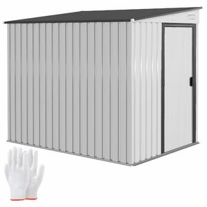 Zahradní kůlna Outsunny ze železa 1,5x2m se základem, se skládacími dveřmi, šikmou střechou, policemi, háčky a větracími otvory, bílá | Aosom