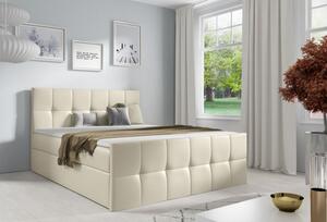 Manželská postel CHLOE - 140x200, béžová eko kůže + topper ZDARMA
