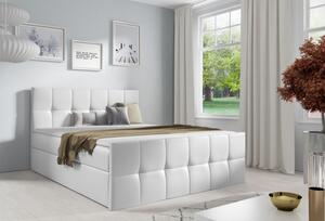 Manželská postel CHLOE - 140x200, bílá eko kůže + topper ZDARMA