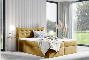 Čalouněná postel HILA - 140x200, žlutá + topper ZDARMA