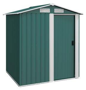 Zahradní kůlna Outsunny 1,7 m² z pozinkované oceli se 4 větracími otvory, s šikmou střechou a posuvnými dveřmi, 152x132x188 cm, Zelená | Aosom