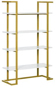 HOMCOM 4-úrovňová Vyvýšená a Víceúčelová Knihovna, MDF a Ocel, 92x35x152cm, Bílá a Zlatá | Aosom