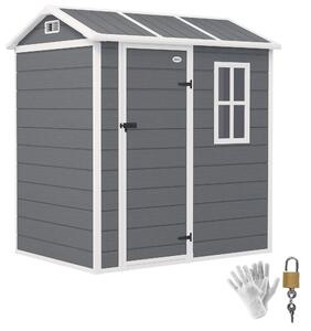 Outsunny Plastový Kůlna na Nástroje 2,1m² 186 x 130 x 199cm Zahradní Kůlna s Šikmou Střechou, Podlahou, Okénkem, Zámkem a Odolností proti Počasí pro Z