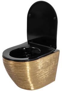 Rea Carlo Flat, závěsná WC mísa 49x37x33 cm, zlatá broušená-černá, REA-C3300