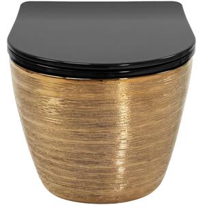 Rea Carlo Flat, závěsná WC mísa 49x37x33 cm, zlatá broušená-černá, REA-C3300