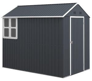 Outsunny Ocelový Kůlna na Nářadí, 4㎡ Zahradní Dům s Oknem a Zámkem, 259 x 172 x 222 cm Kůlna pro Balkon a Terasu, Tmavě šedá | Aosom