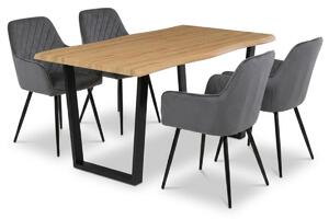Vikio Jídelní set pro 4 osoby 160x90 cm dub noha U šedá židle s područkami VJS166-4S
