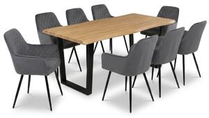 Vikio Jídelní set pro 8 osob 180x90 cm dub noha U šedá židle s područkami VJS168-8S