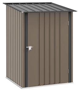 Outsunny Kovový Kůlna na Nářadí 1,6m³ 100x103x160cm Zahradní Kůlna s Šikmou Střechou a Zámkem Voděodolný Úložný Kabinet pro Zahradu, Hnědá | Aosom