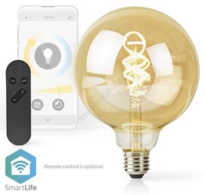 Nedis Wi-Fi Smart Bulb E27 4,9W LED žárovka, s vláknem, pro chytrý dům, E27, G125, 4,9W, 230V, 360lm, teplá až studená bílá, stmívatelná, zlatá WIFILRT10G125