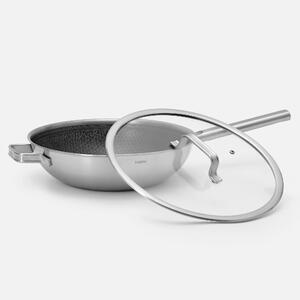 Fabini Wok pánev Hybrid, ø 30 cm - Nerezová beznýtová pánev s keramickým hybridním povrchem z vícevrstvé nerezové oceli s poklicí