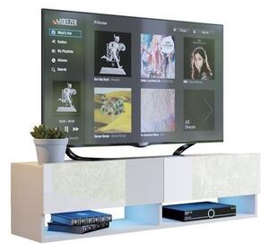 Závěsný televizní stolek ANTOFALLA 140, bílá/bílý lesk