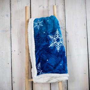 Jahu Vánoční beránková deka Vločka modrá, 150 x 200 cm