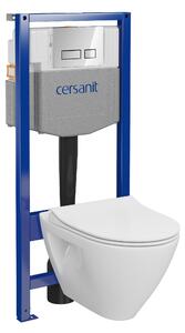 Cersanit Mille, System50 MECH podomítkový rám + závěsná wc mísa Mille Plus CleanOn + chromové tlačítko MOVI II, S701-752