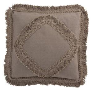 Taupe bavlněný polštář Fransen s třásněmi - 45*45 cm - J-Line by Jolipa