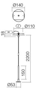 Redo BILIA 4K Bilia, variabilní závěsné svítidlo se zapuštěnou rozetou LED 21W 3000K, sklo/chrom průměr 20cm, IP44
