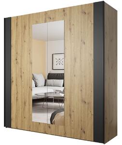 Skříň s posuvnými dveřmi se zrcadlem SAGMA SG18 dub artisan / černá