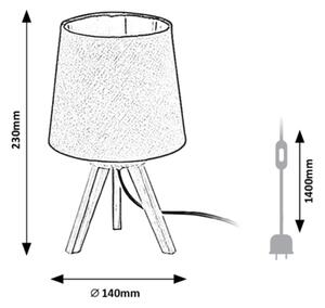 Rabalux 2069 LYCHEE - Stolní lampička se dřevěnou trojnožkou a textilním stínidlem, 1 x E14, 23cm (Stolní lampa nejen na noční stolek se dřevěným podstavcem)