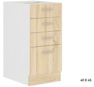 Kuchyňská skříňka dolní s pracovní deskou AVRIL 40 D 4S, 40x85x60, bílá/sonoma