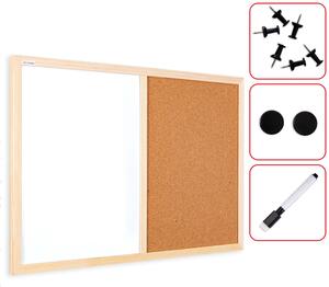 Korková a magnetická tabule 60x40 cm COMBI dřevěný rám + PŘÍSLUŠENSTVÍ ZDARMA, TMK64D