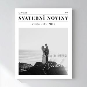 Personalizovaný magický fotoobraz v rámu - 40x50 - svatební noviny