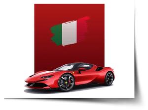 Sablio Plakát Ferrari Italská vlajka na červeném bloku - 60x40 cm