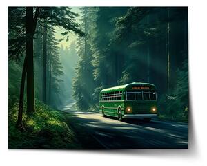 Sablio Plakát Zelený autobus v lese - 60x40 cm
