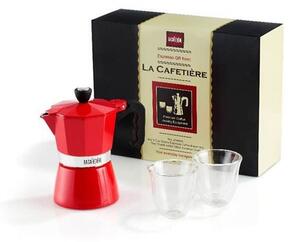 Dárková sada La Cafetière Classic Espresso - moka konvice na 3 šálky + 2 dvoustěnné sklenice na espresso, černá