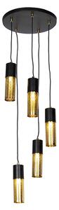 Industriální závěsná lampa černá se zlatým 5-světlem - Raspi