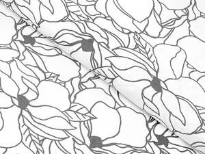 Biante Dětské bavlněné povlečení do postýlky Sandra SA-271 Šedé designové květiny na bílém Do postýlky 90x120 a 40x60 cm