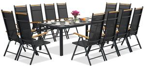 Verona Wood polywood hliníkový zahradní nábytek s velkým stolem pro 12 osob Garden Point černý
