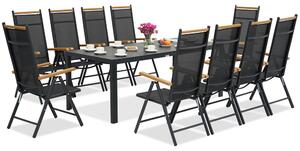 Verona Wood polywood hliníkový zahradní nábytek s velkým stolem pro 10 osob Garden Point černý