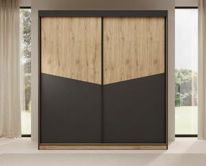 Šatní skříň s posuvnými dveřmi Atson 200 cm - dub/černá