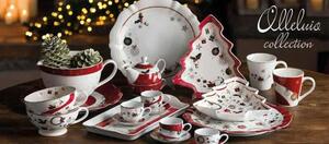 Vánoční talíř/tác na cukroví ve tvaru srdce 22cm ALLELUIA BRANDANI (barva - porcelán, bílá/červená/zlatá)