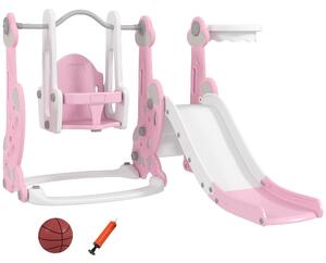 AIYAPLAY Dětské skluzavky 4 v 1 Dětské hřiště se sinkou a skluzavkou, lezecká stěna, koš na basketbal, raketové téma pro indoor hru, Růžová a Bílá | A