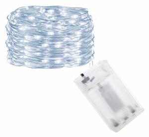 LED řetěz Nano - 10m, 100LED, 3xAA, studená bílá