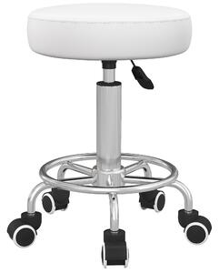 Vinsetto Height-Adjustable Rolling Salon Stool with Foot Ring – White PU Leather, Ø16.5 x 19.7–25.2 in | Aosom