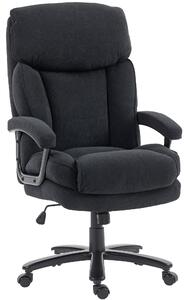 HOMCOM ergonomická kancelářská židle s vysokým opěradlem (nosnost 200 kg) – látka vzhled lnu, nastavitelná výška, houpání, široké sedadlo, černá | Aos