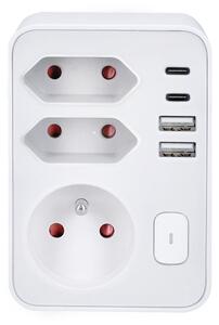 SOLIGHT Rozbočka 1x 16A + 2x 2,5A, 2xUSB A+C 20W PD, bílá, vypínač