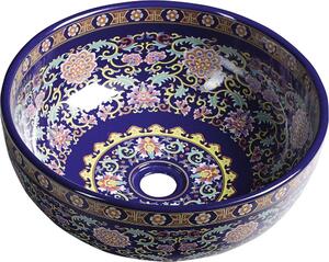 SAPHO PRIORI keramické retro umyvadlo na desku, Ø 41 cm, fialová s ornamenty PI022
